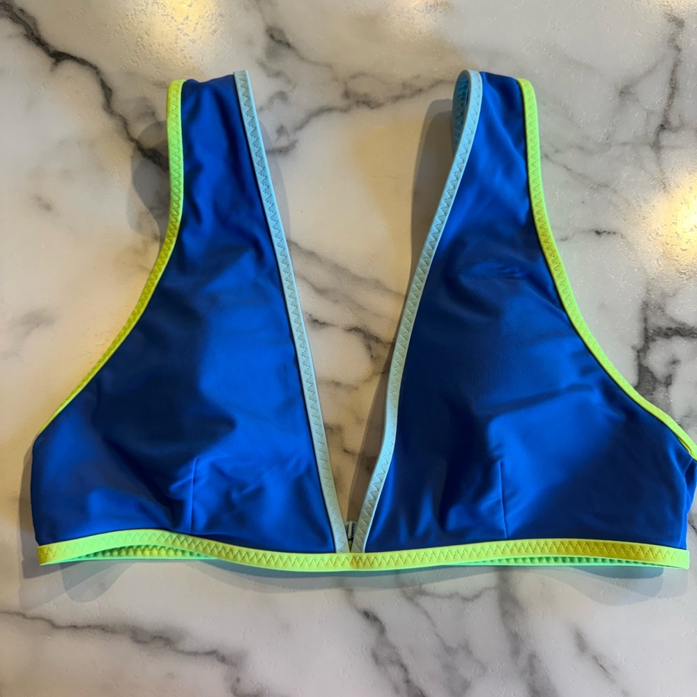 Aerie Blue Bikini Top with Neon Green Trim